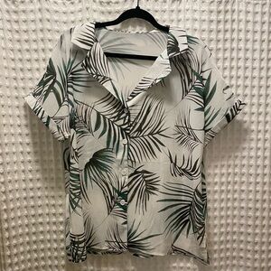 SHEIN Tropical Leaf Print Button-Up Shirt